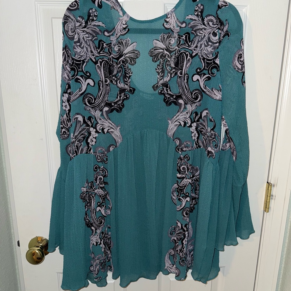Free People Teal and Black Blouse/short dress